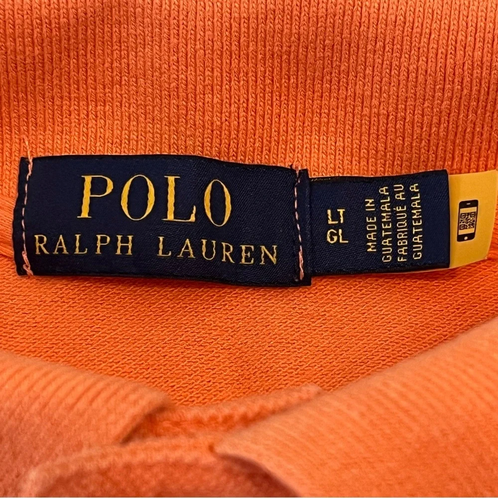 POLO Ralph Lauren Men Orange 100%Cotton Blue Pony Logo Classic Shirt Size L Tall
